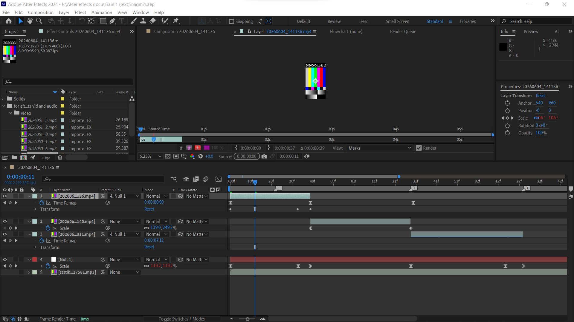 Motion graphics editing project workspace